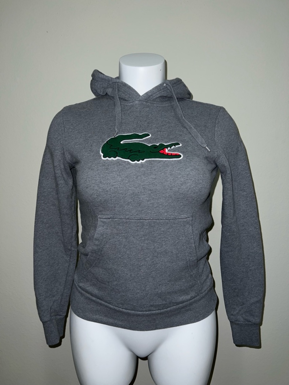 Lacoste Gray Hoodie with Green Croc Patch
